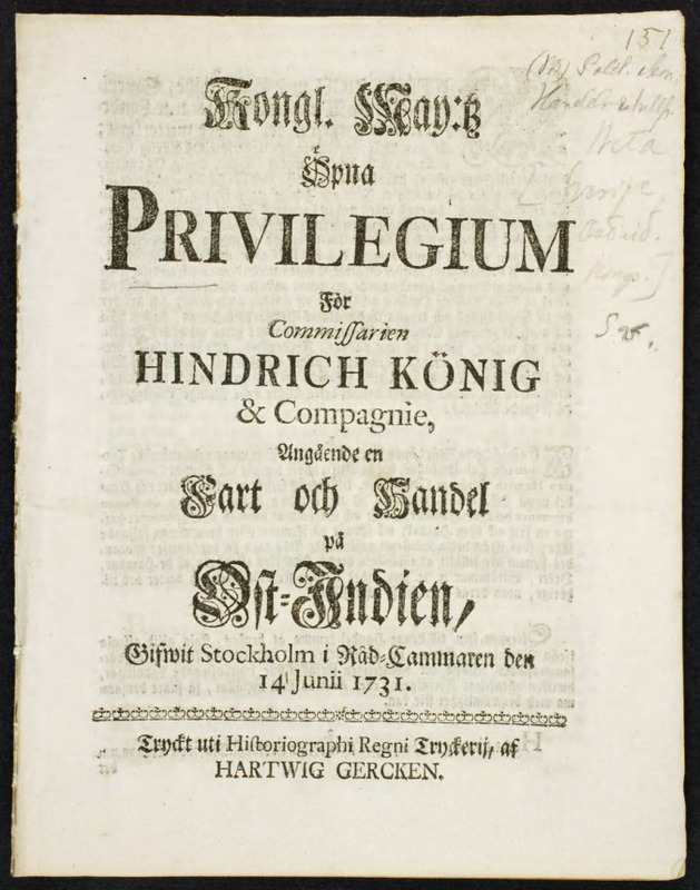 Thumbnail - Kongl. maj:ts Öpna Privilegium För Commissarien Hindrich König & Compagnie