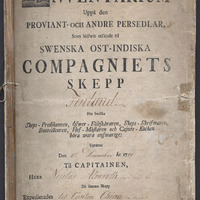 Thumbnail - Inventarium uppå den proviant- och andre persedlar, Swenska ost-indiska compagniets skepp Finland