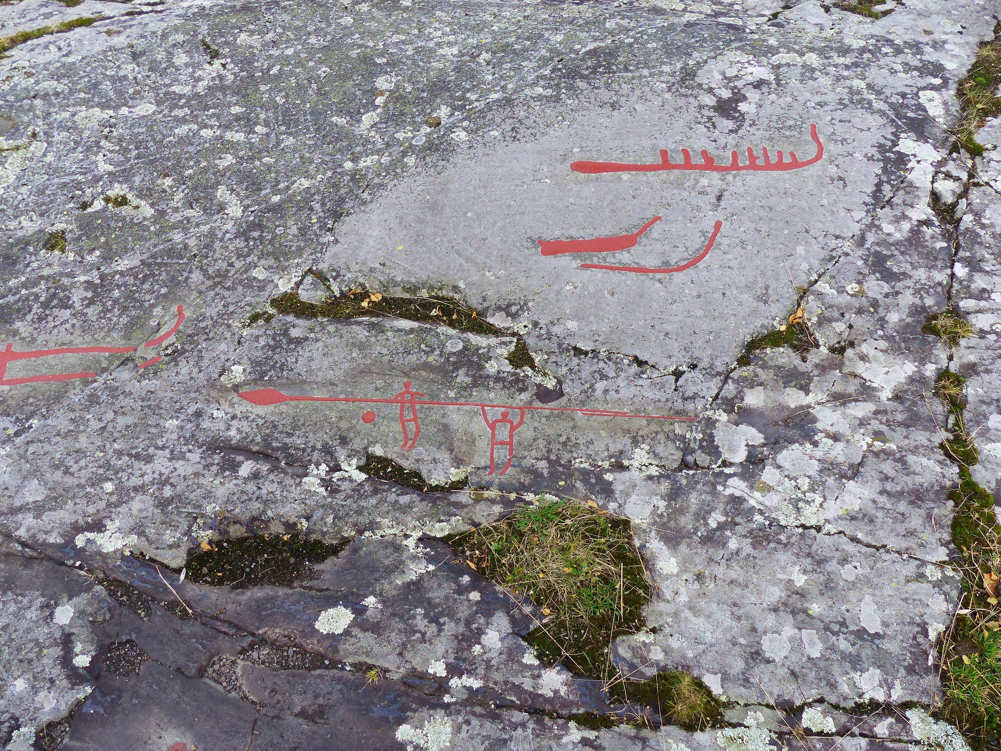 Ospecificerad skepp, Ospecificerad människa, Spjutbärare, Detalj, Målad, Skålgropar älvkvarnar