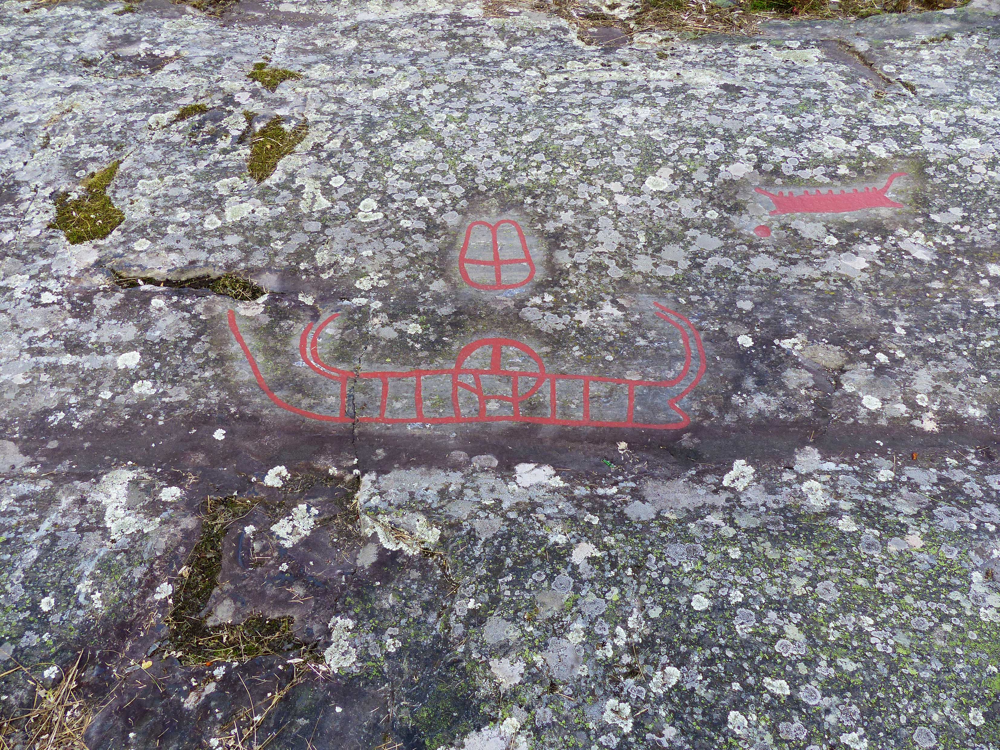 Ospecificerad skepp, Detalj, Målad, Cirkel, Fotsula, Skålgropar älvkvarnar