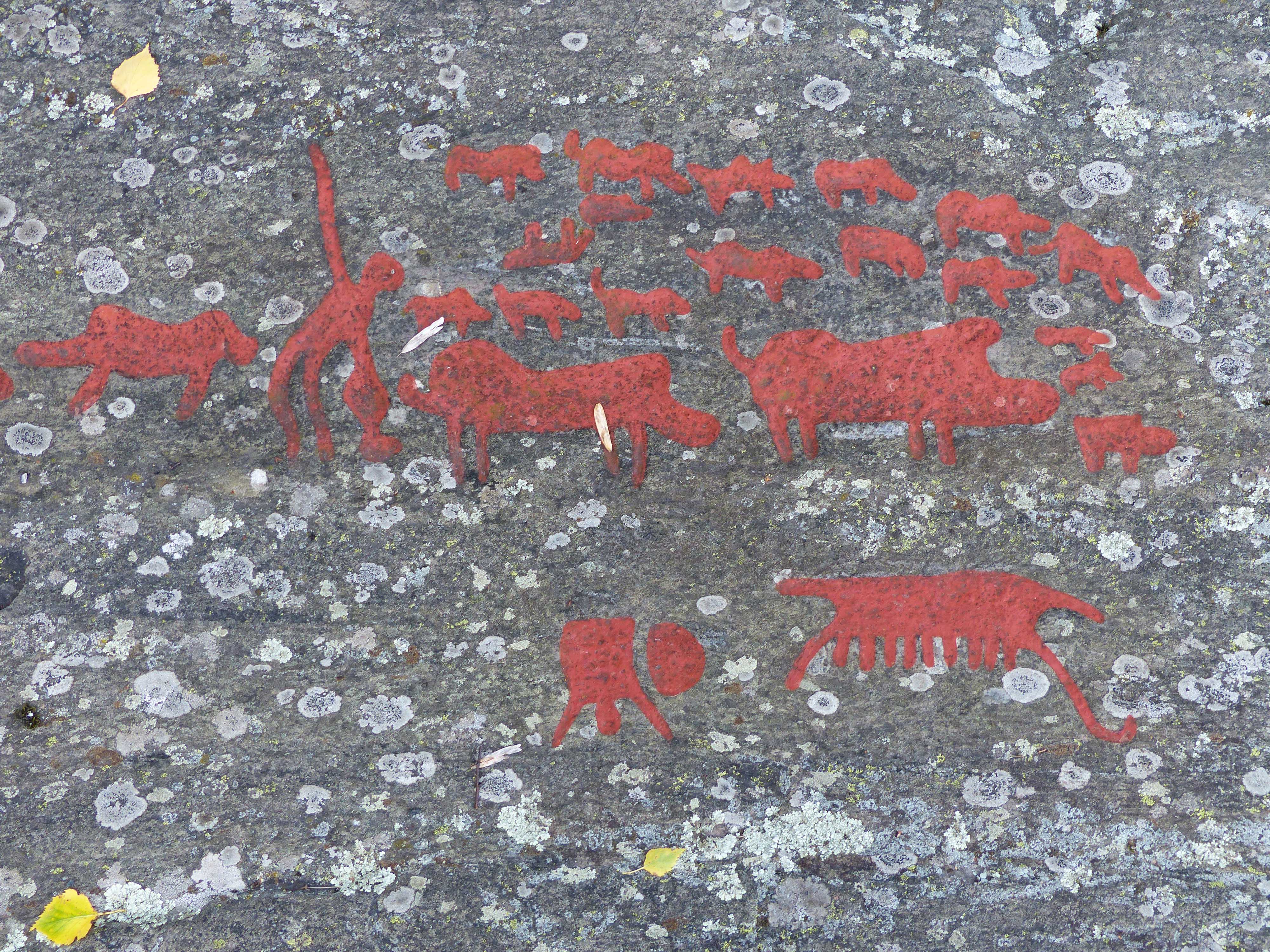 Ospecificerad skepp, Ospecificerat djur, Svin, Ospecificerad människa, Detalj, Målad