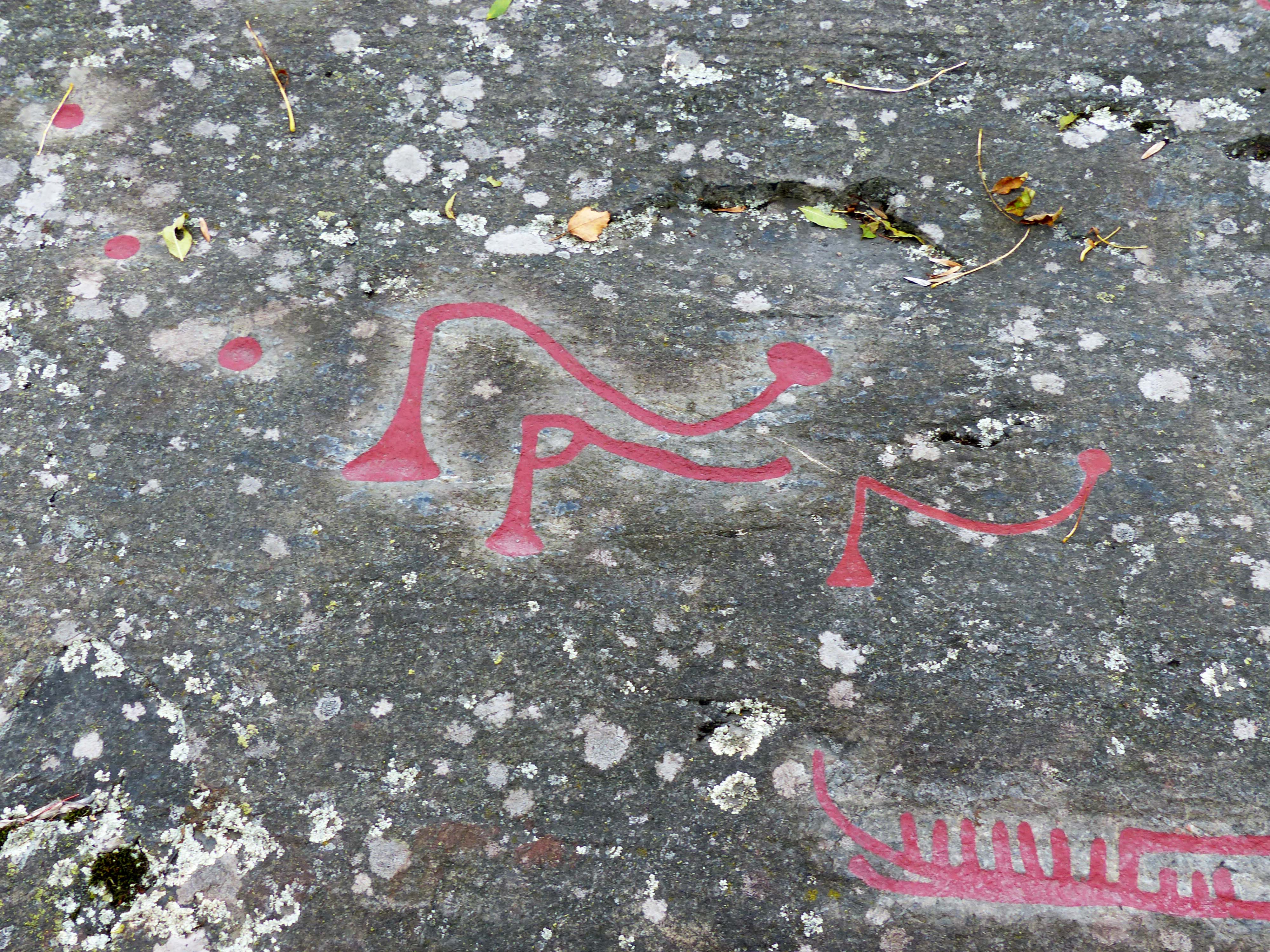 Ospecificerad skepp, Ospecificerat vapen, Yxa, Detalj, Målad, Skålgropar älvkvarnar