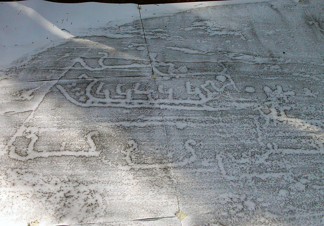 Ospecificerad skepp, Ospecificerat djur, Ristning på block, Frottage, Skålgropar älvkvarnar, Arbetsbild