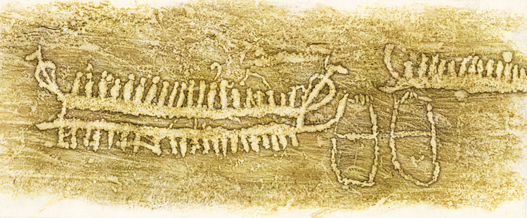 Ospecificerad skepp, Ospecificerad människa, Detalj, Fotsula, Frottage, Skålgropar älvkvarnar