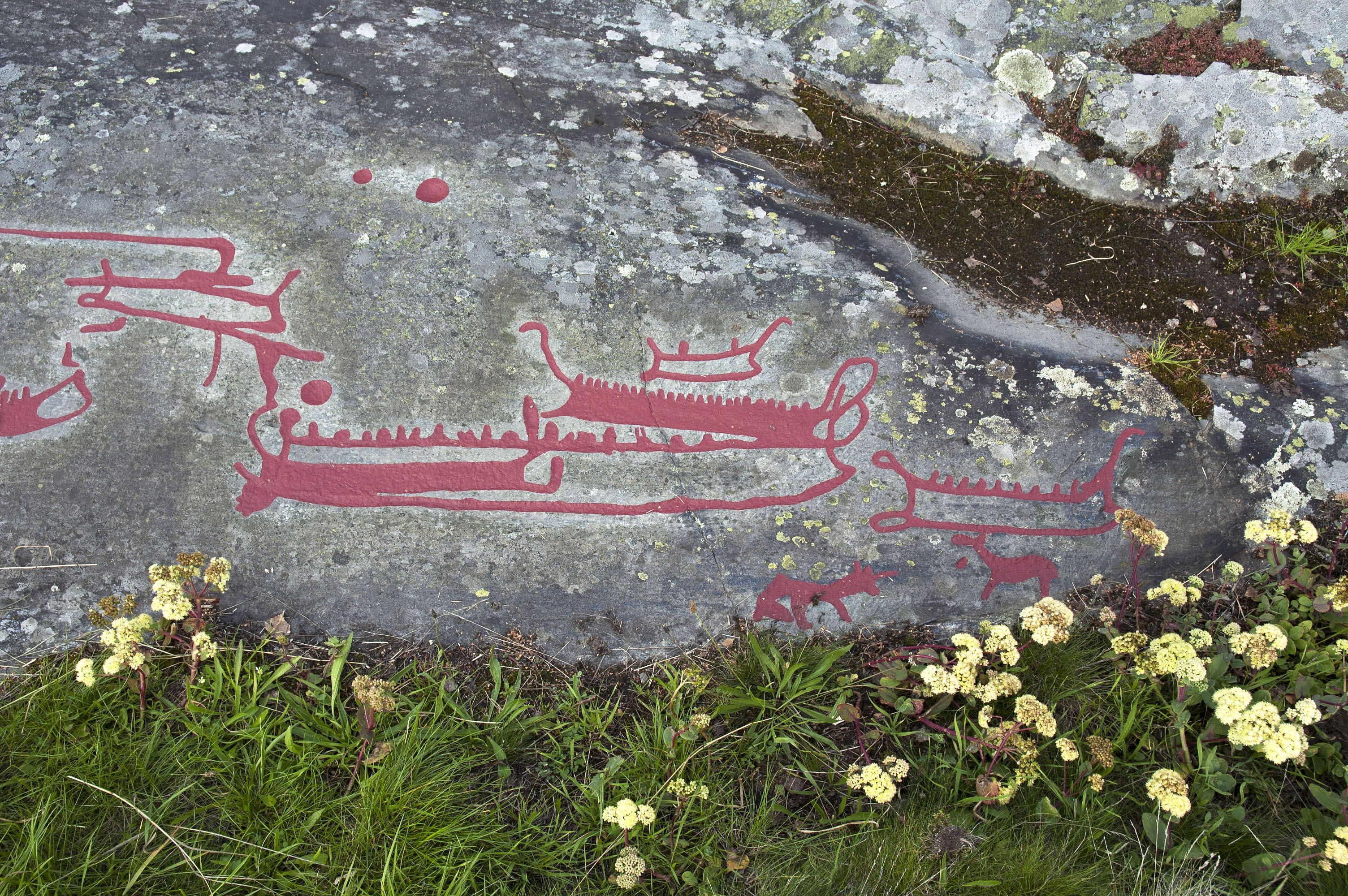 Ospecificerad skepp, Ospecificerat djur, Detalj, Målad, Skålgropar älvkvarnar