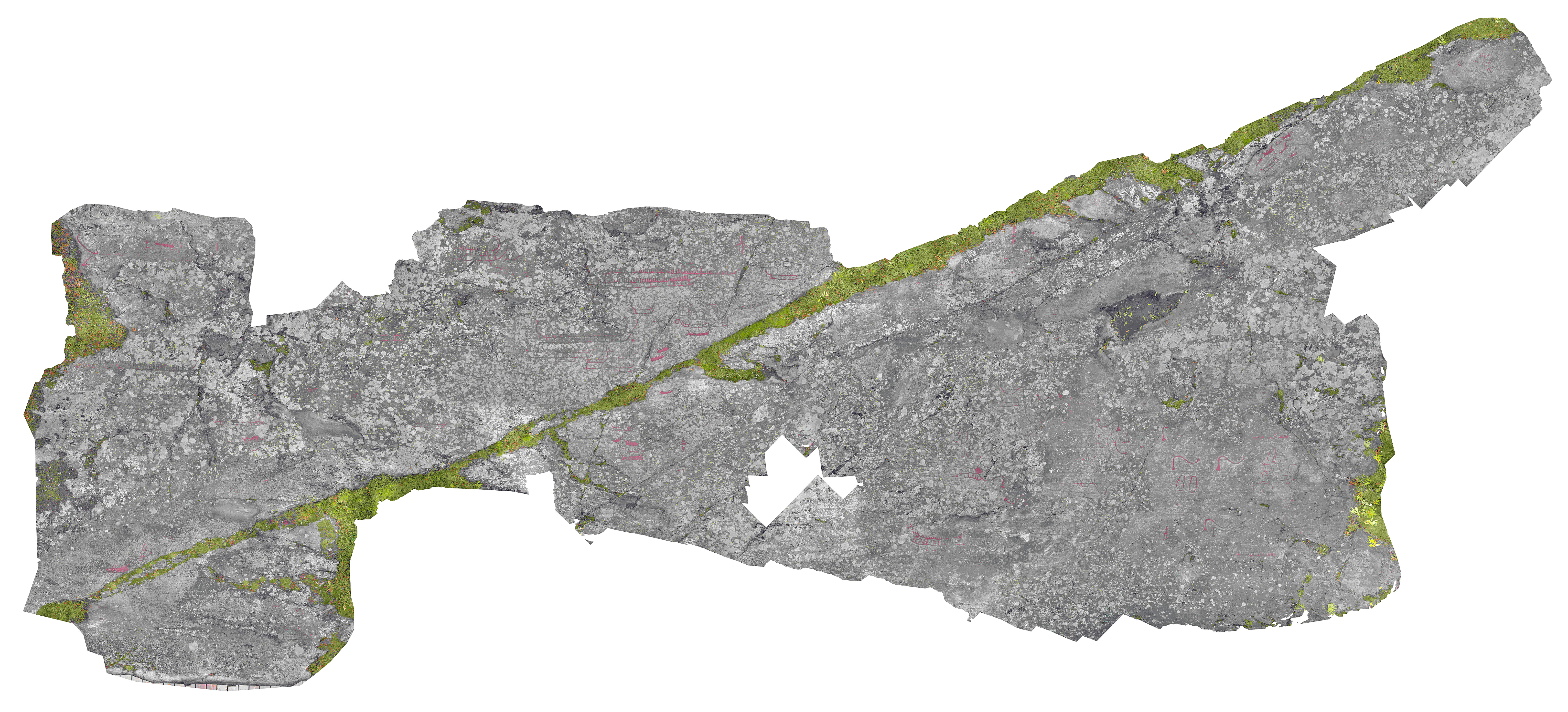 Ospecificerad skepp, Vagn, Yxa, Ospecificerad människa, Fotsula, Skålgropar älvkvarnar, Ristningsytan hela